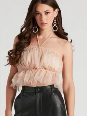 Vici Layered Mesh Halter Top